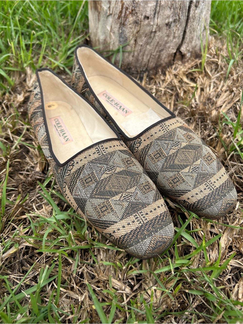 Cole Haan Vintage Woven Pattern Slip-On Flats Neutral Tan Brown Size 8 1/2